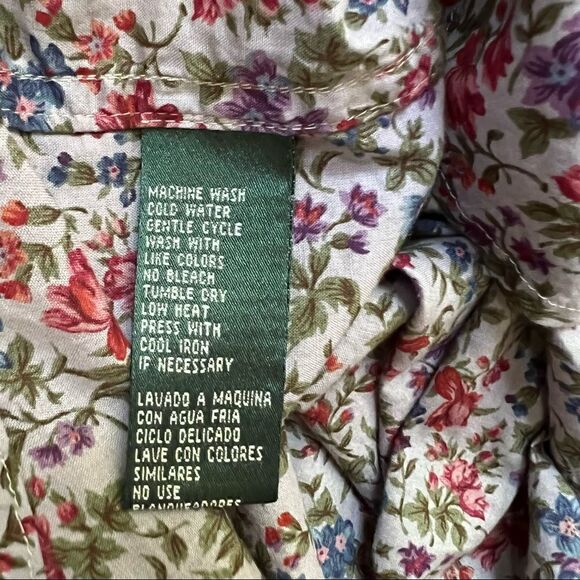 Lauren Ralph Lauren Floral + Crochet Lace Trim Long Sleeve Button Front Blouse - Picture 7 of 7